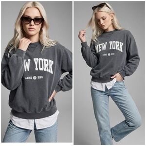 ANINE BING Women's Ramona Sweatshirt University New York Medium Washed Black